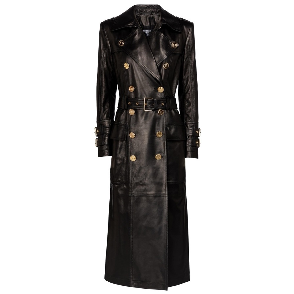 NWT black balmain leather trench